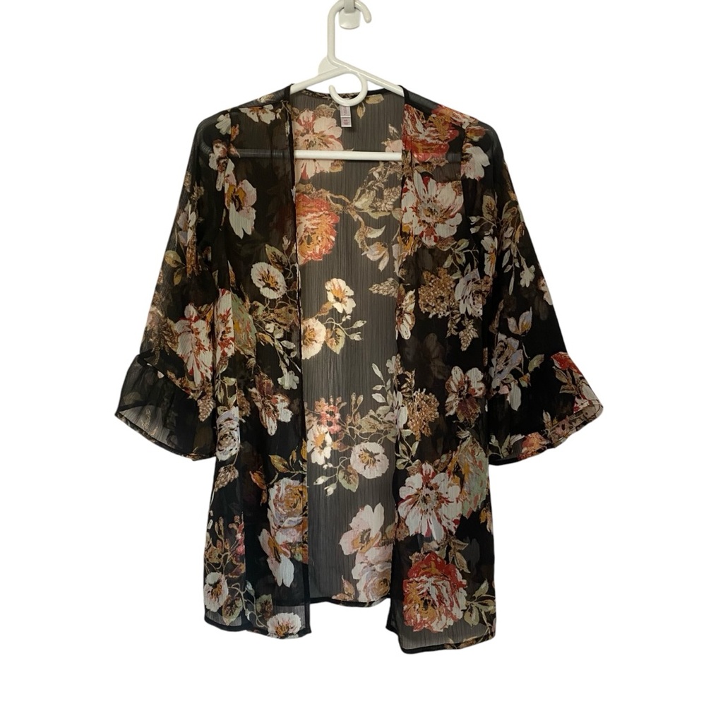 Y2K Boho Whimsigoth Floral Exhiliration Sheer Kimono XS